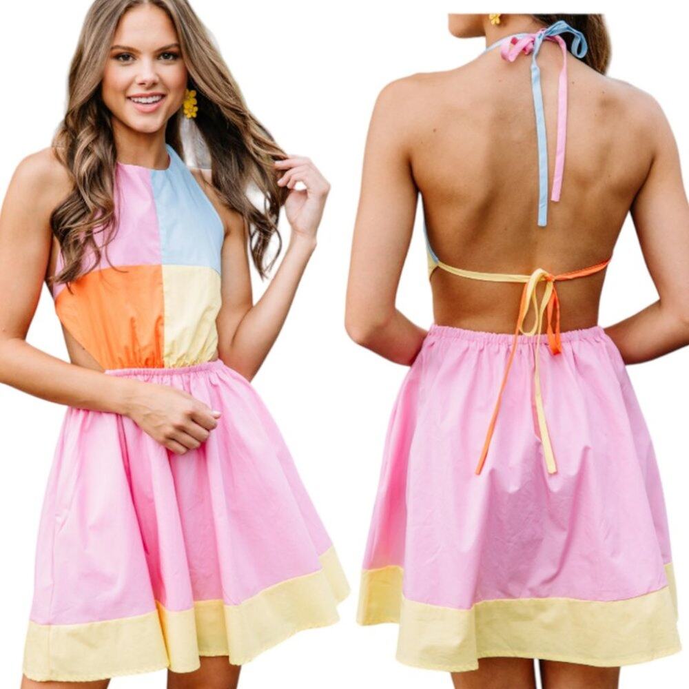 Love Is For Eternity L.I.F.E. Colorblock Halter Dress Size Large NWT